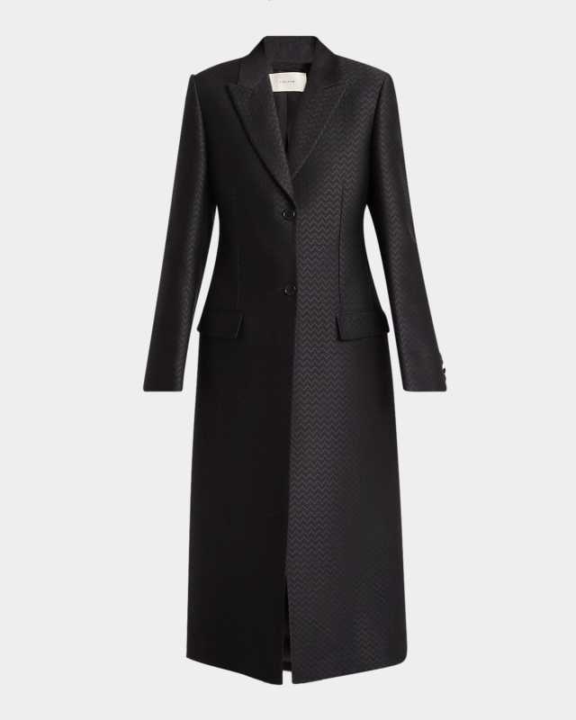 Drusille Chevron Jacquard Single-Breasted Long Coat